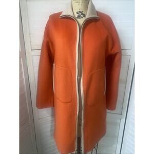 Yansi Fugel Orange Beige Women’s Fleece Zip Front Jacket Reversible Sz Small